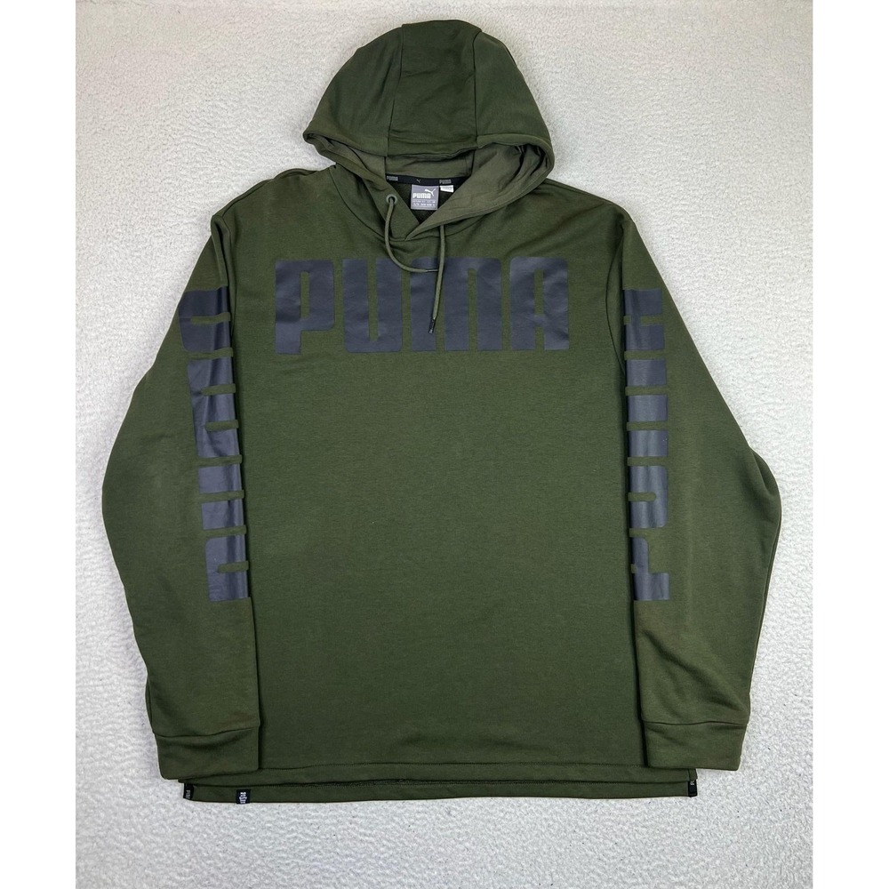 Puma Mens XL Green Big Logo Pullover Hoodie Graphic Sleeve Print 850078-40‎